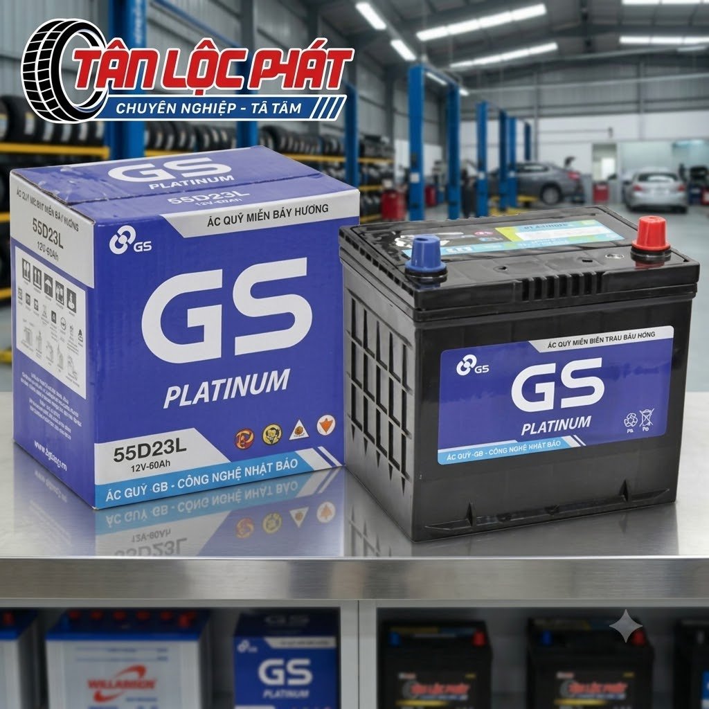 Ắc quy GS MF 55D23L 12V-60Ah chính hãng tại Tân Lộc Phát