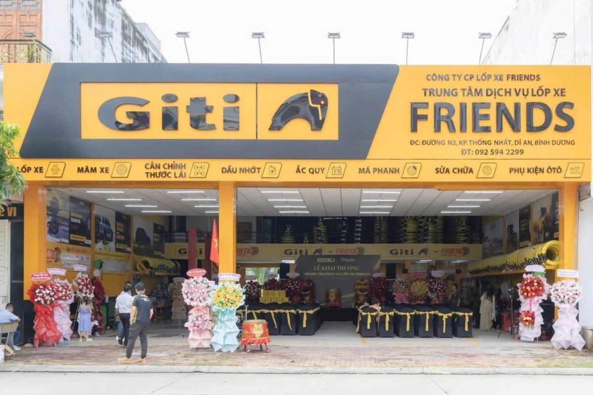Mặt tiền Giti Shop Friends – Trung tâm dịch vụ lốp xe Friends tại Dĩ An, Bình Dương