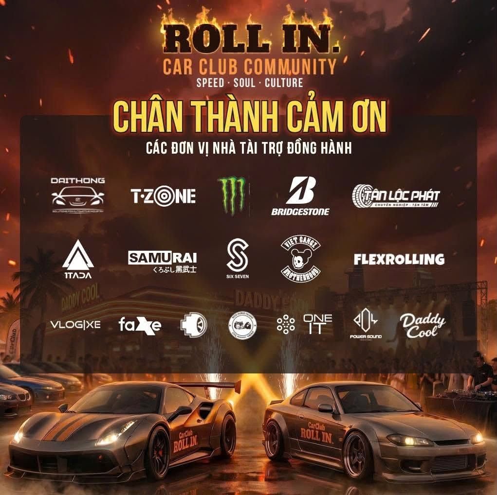 Poster cảm ơn các nhà tài trợ sự kiện Roll In 2026, trong đó có Tân Lộc Phát